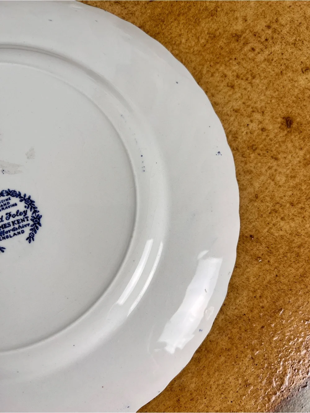 Vintage Old Foley James Kent Staffordshire Blue White Hand Engraved Plate 10”